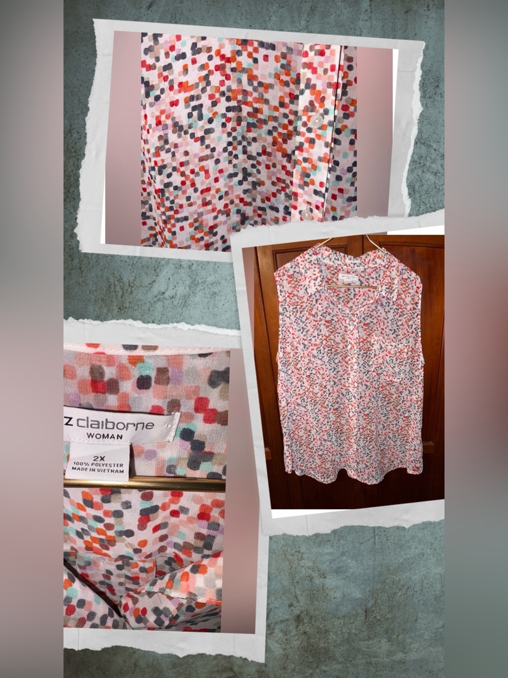 Liz Claiborne Pink and Blue Mandarin Collar Blouse #1328